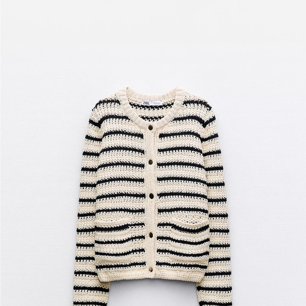 Zara Black and Cream Striped Cardigan